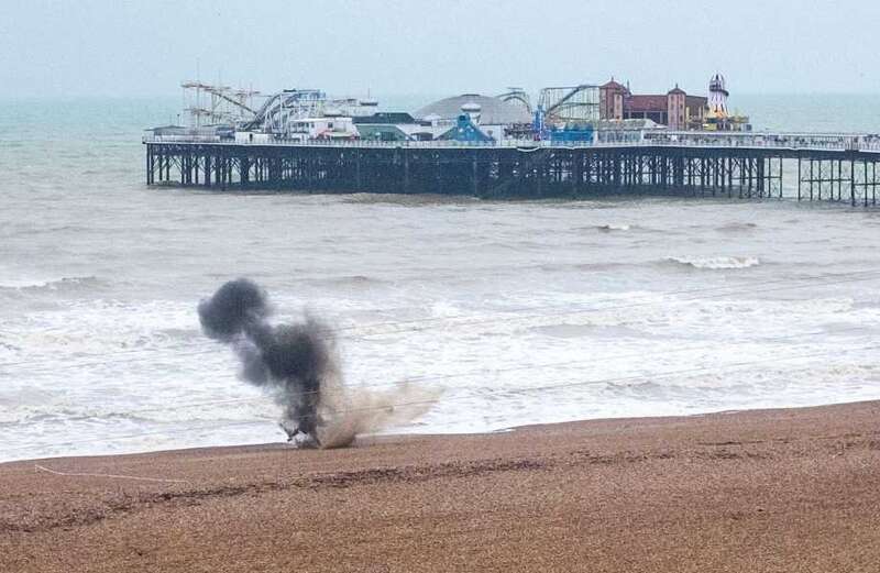 'World War Two shell' washes up on Brighton beach as explosive blasts near pier