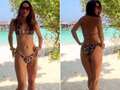 Myleene Klass strips down to a leopard print bikini on lavish family holiday in the Maldives