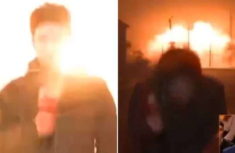 Moment Russian airstrike lands behind reporter in explosion on live TV