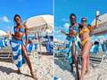 AJ Odudu looks incredible as she strips off to blue bikini on Miami holiday