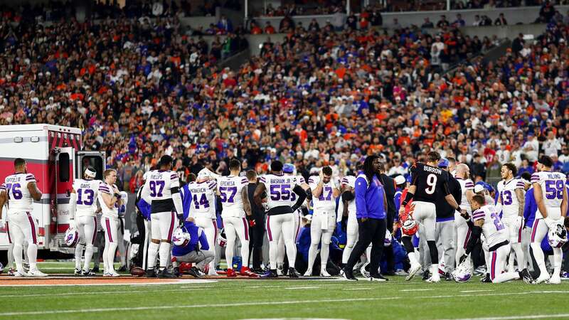 Damar Hamlin is in critical condition after suffering a cardiac arrest (Image: Photo by Kevin Sabitus/Getty Images)