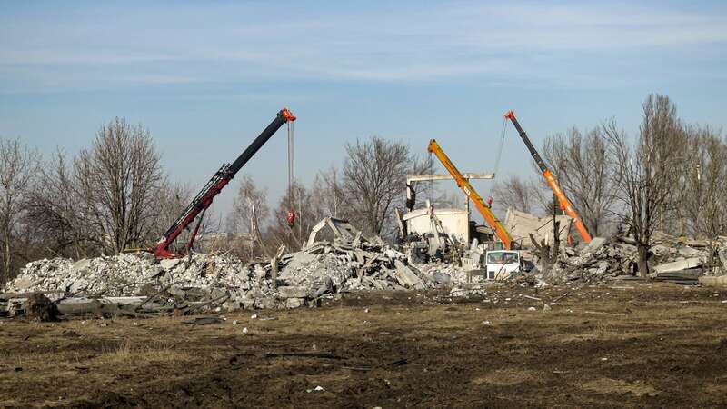 The ruins of a base that has killed at least 89 Russians in Makiivka (Image: Uncredited/AP/REX/Shutterstock)