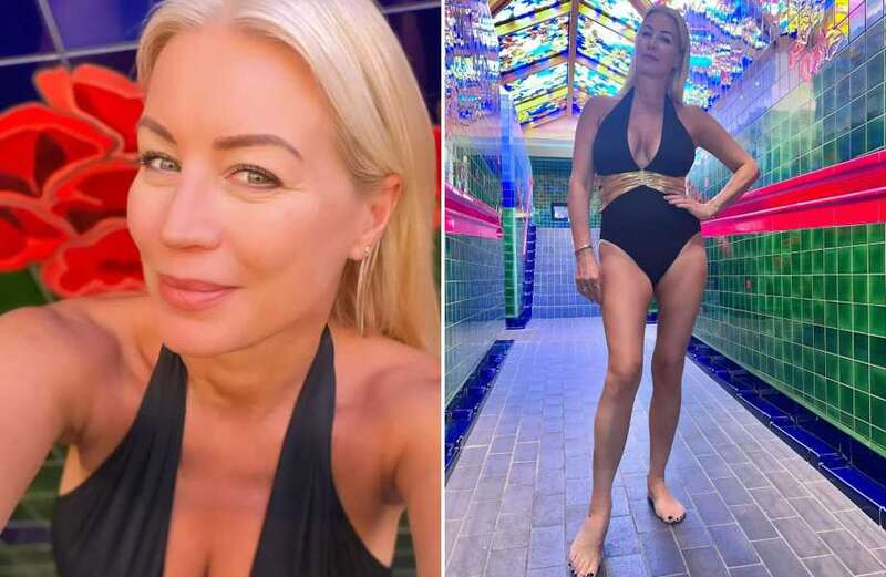 Denise Van Outen stuns in slimming black swimming costume on staycation