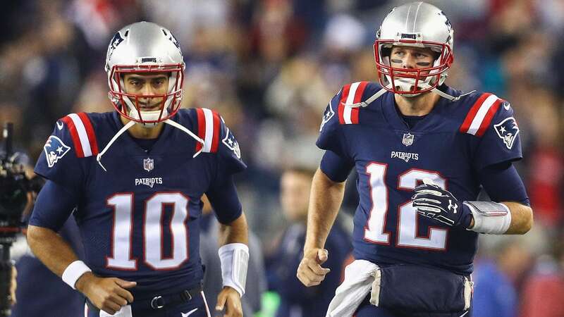 Tom Brady and Jimmy Garoppolo were at odds during their time together at the Patriots (Image: Maddie Meyer/Getty Images)