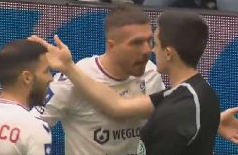 Podolski sent off during indoor CHARITY match after 'insulting referee'