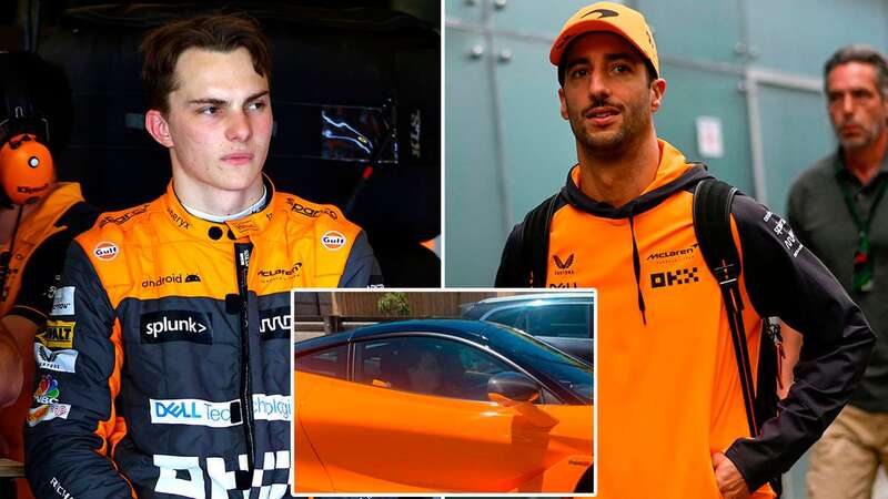 Oscar Piastri and Daniel Ricciardo were seen together inside the bright orange McLaren (Image: Twitter)