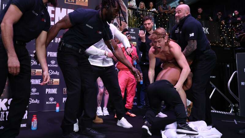 Likkleman takes down B-Dave as pair are dragged apart at boxing weigh-in