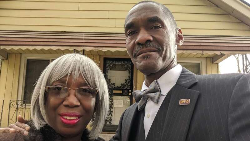 Michael and Cynthia Gray outside the house (Image: Michael Gray)