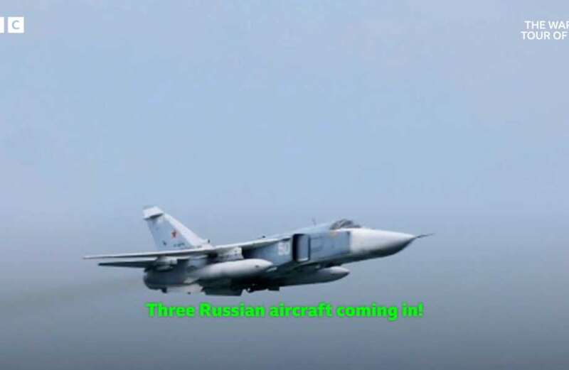 Moment Russian bombers 'buzz' Brit warship as crew scramble jets