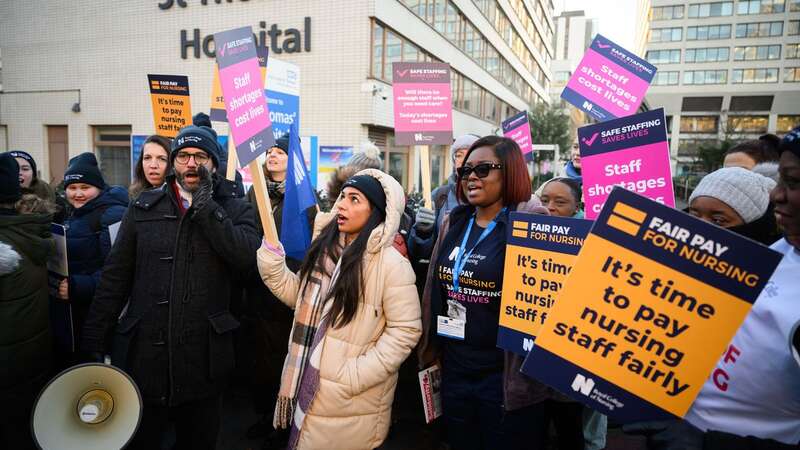 Nurses and supporters gather to demonstrate outside St Thomas