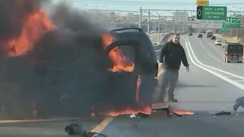 Drivers save woman from burning car on motorway as they drag her from wreckage