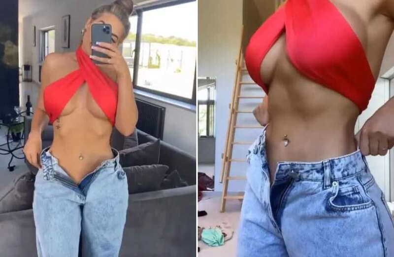 Chloe Ferry shows off tiny waistline in very revealing top and unbuttoned jeans