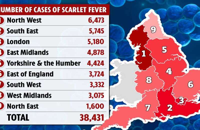 Map reveals scarlet fever hotspots - as 36 children die from Strep A