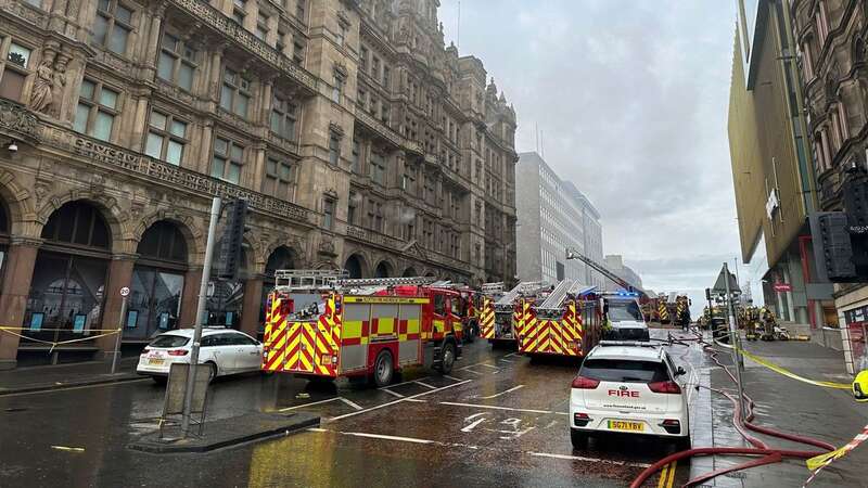 Firefighters tackle a blaze at the Jenners building in Edinburgh. The Scottish Fire and Rescue Service were called to fire at the former department store at 11.29am (Image: PA)