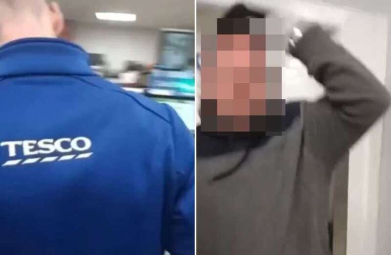 Shocking moment Tesco shopper abuses staff & shoves man in confrontation