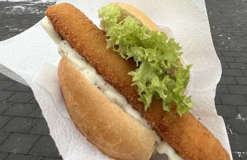 Fans in awe of giant battered fish sandwich at Borussia Monchengladbach