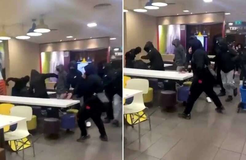 Moment thugs unleash brutal attack in McDonald's and throw chairs at victim