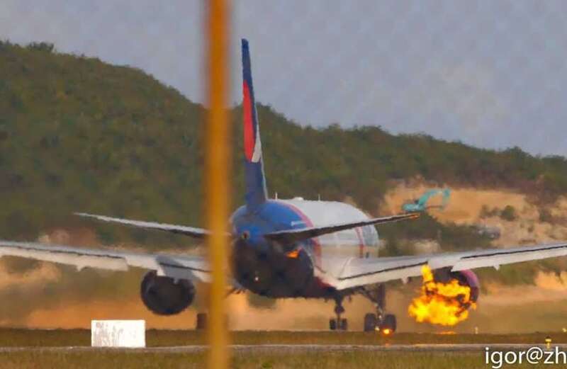 Tourist plane carrying 321 people has engine burst into flames at 120mph