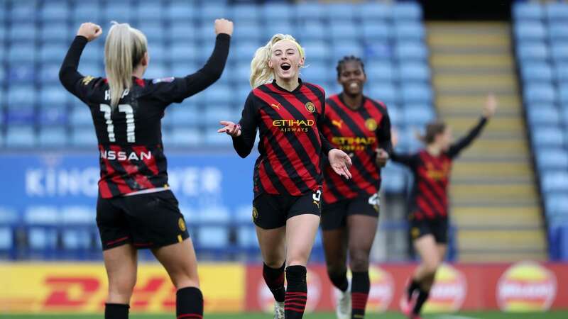 Kelly celebrates after scoring a superb goal against Leicester at the King Power Stadium (Image: Getty Images / 2023 Man City)