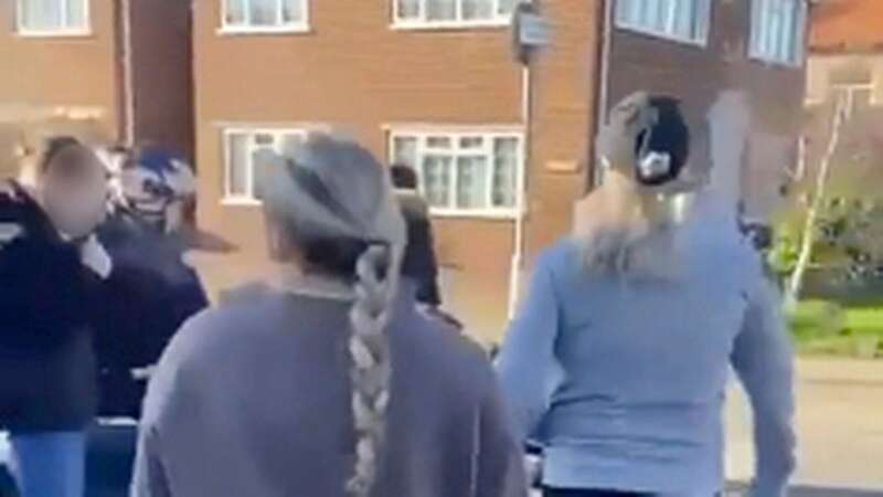 The horrific clip, filmed in Ashford, Surrey, was taken on Monday afternoon (Image: Twitter)