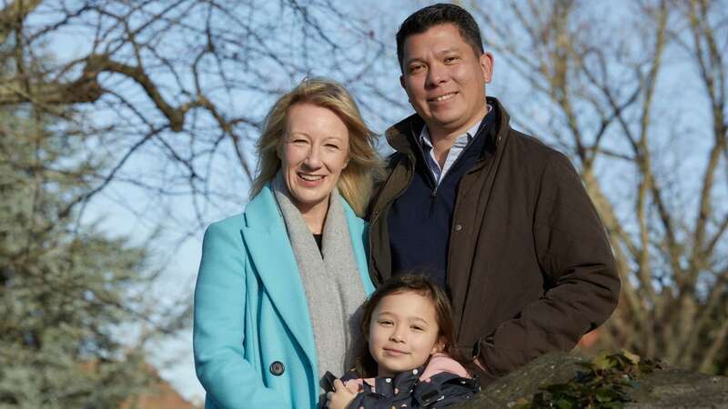 Emma Pattison, 45, with her husband George, 39, and their seven-year-old daughter Lettie (Image: PA)