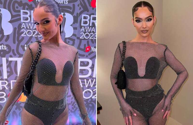 Love Island star looks unrecognisable in sheer mesh jumpsuit for the Brits