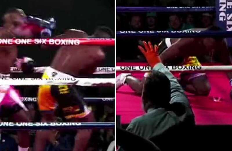 Shocking moment boxer VOMITS all over ring after taking stomach-churning punch