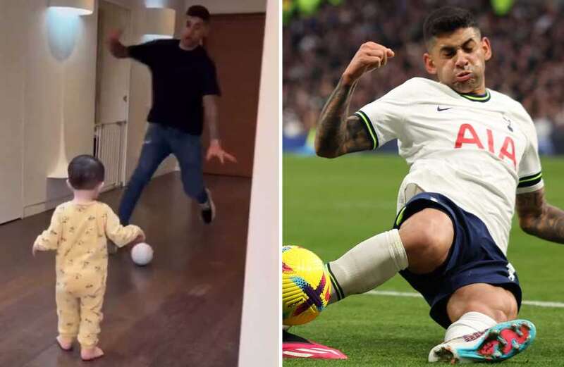 Watch Tottenham hardman Romero slide tackle his ONE-year-old son