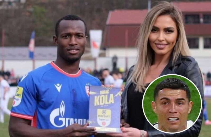 World Cup star handed award by mystery blonde after mocking Ronaldoâs 'siiiu'