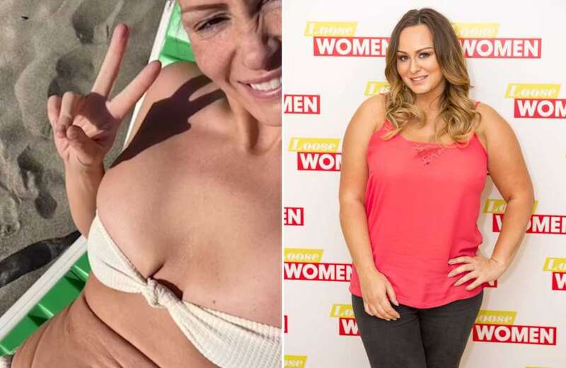 Chanelle Hayes shows off 9st weight loss in cream bikini