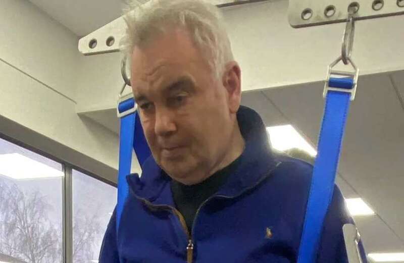 Eamonn Holmes learns to walk again using harness during gruelling physio