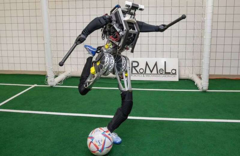 Robot that can run and jump to compete in football tournament