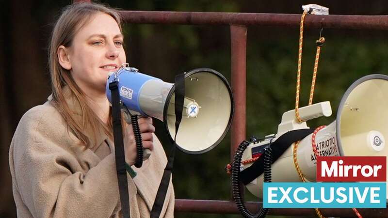 Laura Towler on stage during a protest by nationalist group Patriotic Alternative in Tower Gardens in Skegness, Lincolnshire (Image: PA)