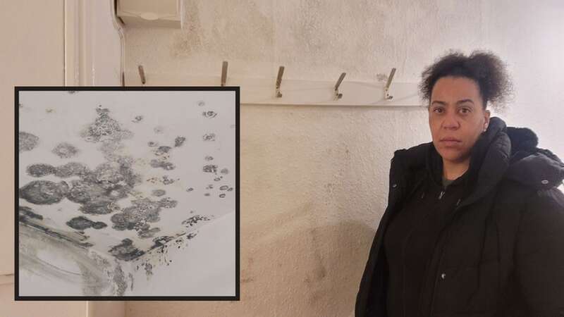 Ngozi Gemma Ijanboh with mould at her council flat, which she fears is making her and her children ill (Image: Ngozi Gemma Ijanboh)