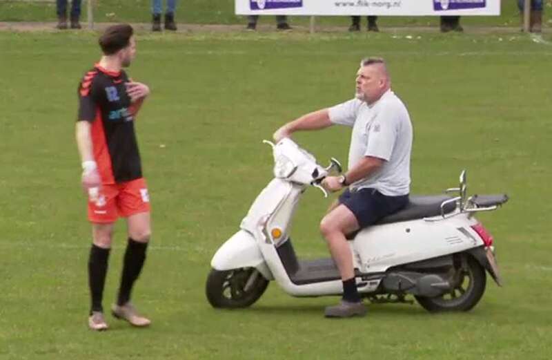 Moaning neighbour drives MOPED on pitch during match and rows with players