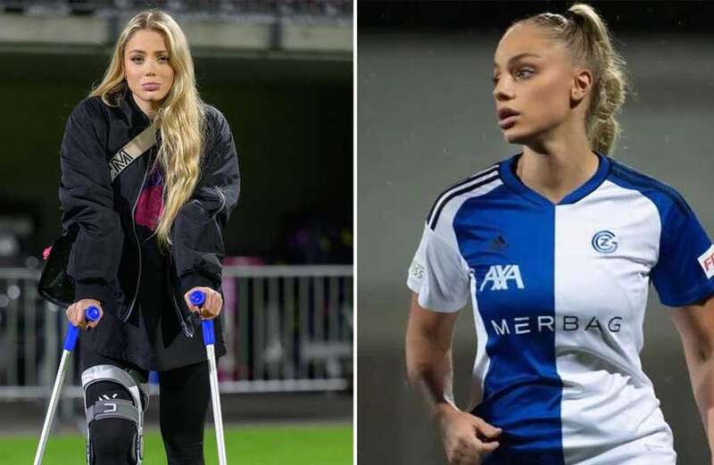 'World's most beautiful footballer' hobbles on crutches as she steps up recovery