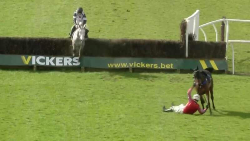 Sean Qulnlan hits the ground with victory in sight at Sedgefield (Image: @AtTheRaces/Twitter)