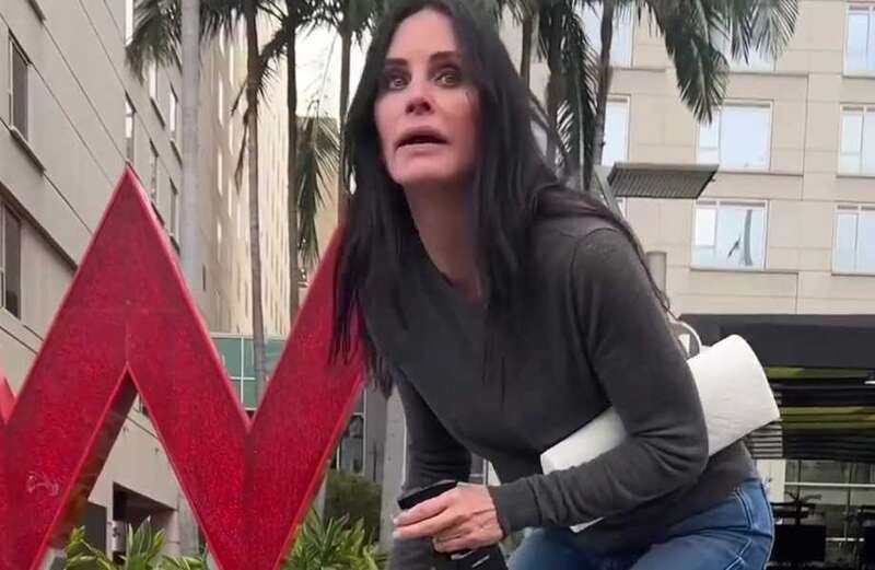 Courteney Cox scrubs her friends' stars on the Hollywood Walk of Fame