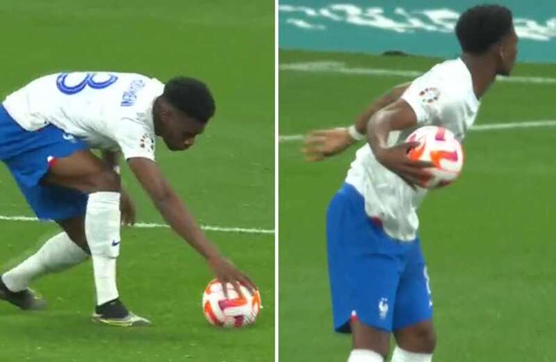 Watch Aurelien Tchouameni give away the most bizarre free kick of all time