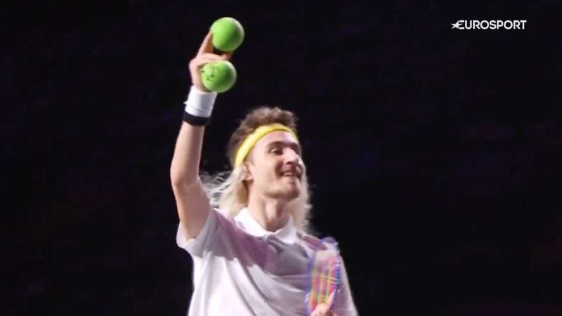 Italian figure Matteo Rizzo impersonated a tennis player at the gala in Saitama (Image: @Eurosport_IT/Twitter)