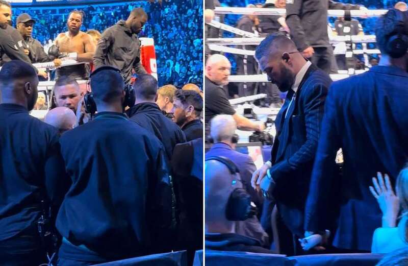 Watch as Tony Bellew marched away after altercation following Joshua fight