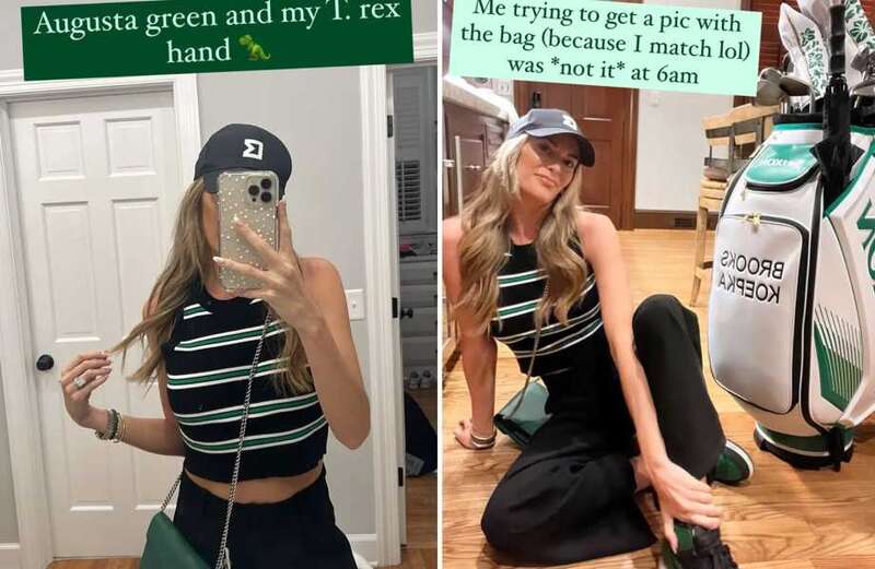 Jena Sims flaunts green outfit to salute husband Brooks Koepka leading Masters