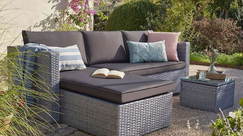 The Alexandria rattan sofa set is down to £288 online (Image: Homebase)