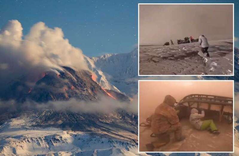 Heartstopping moment volcano hunters run for cover from falling molten ash