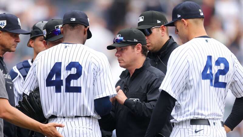 Umpires had to speak to Domingo German at multiple points during the game (Image: Mike Stobe/Getty Images)