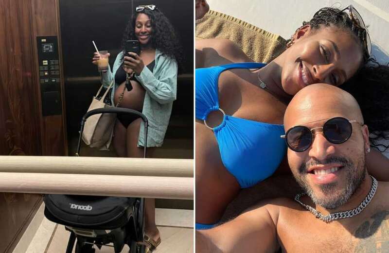 Pregnant Alexandra Burke shows off huge baby bump in bikini while on holiday