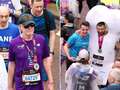 Emotional Chris Evans looks all worn out as he leads celebs crossing the London Marathon finish line