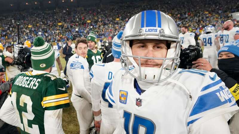 Aaron Rodgers has been sent a savage message by Detroit Lions star Jared Goff (Image: Elsa/Getty Images)