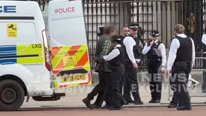 Police at the scene outside Buckingham Palace after a man was arrested (Image: Getty Images)