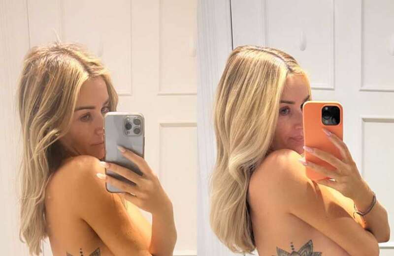 Laura Anderson poses topless as she shows off baby bump